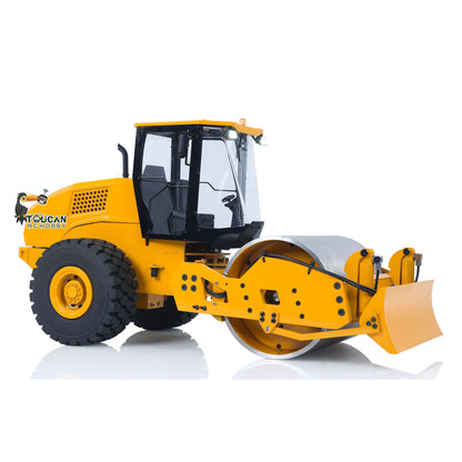 TOUCAN BSM CS11 1/12 Hydraulic Road Roller Yellow & Black Left Front Alternate Angle, 18KG Net Weight For Realistic Heft Experience, Durable Metal Build