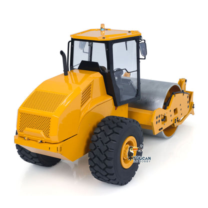 TOUCAN BSM CS11 1/12 Hydraulic Road Roller Yellow & Black Right Front View, Front Drum & Cab Structure, Realistic Lighting System For Enhanced Authenticity