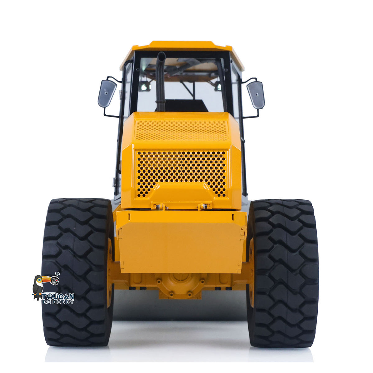 TOUCAN BSM CS11 1/12 Hydraulic Road Roller Yellow & Black Straight Rear View, Rear Body Grille & Rear Drive Tire Structure, Precise Remote Control Maneuverability