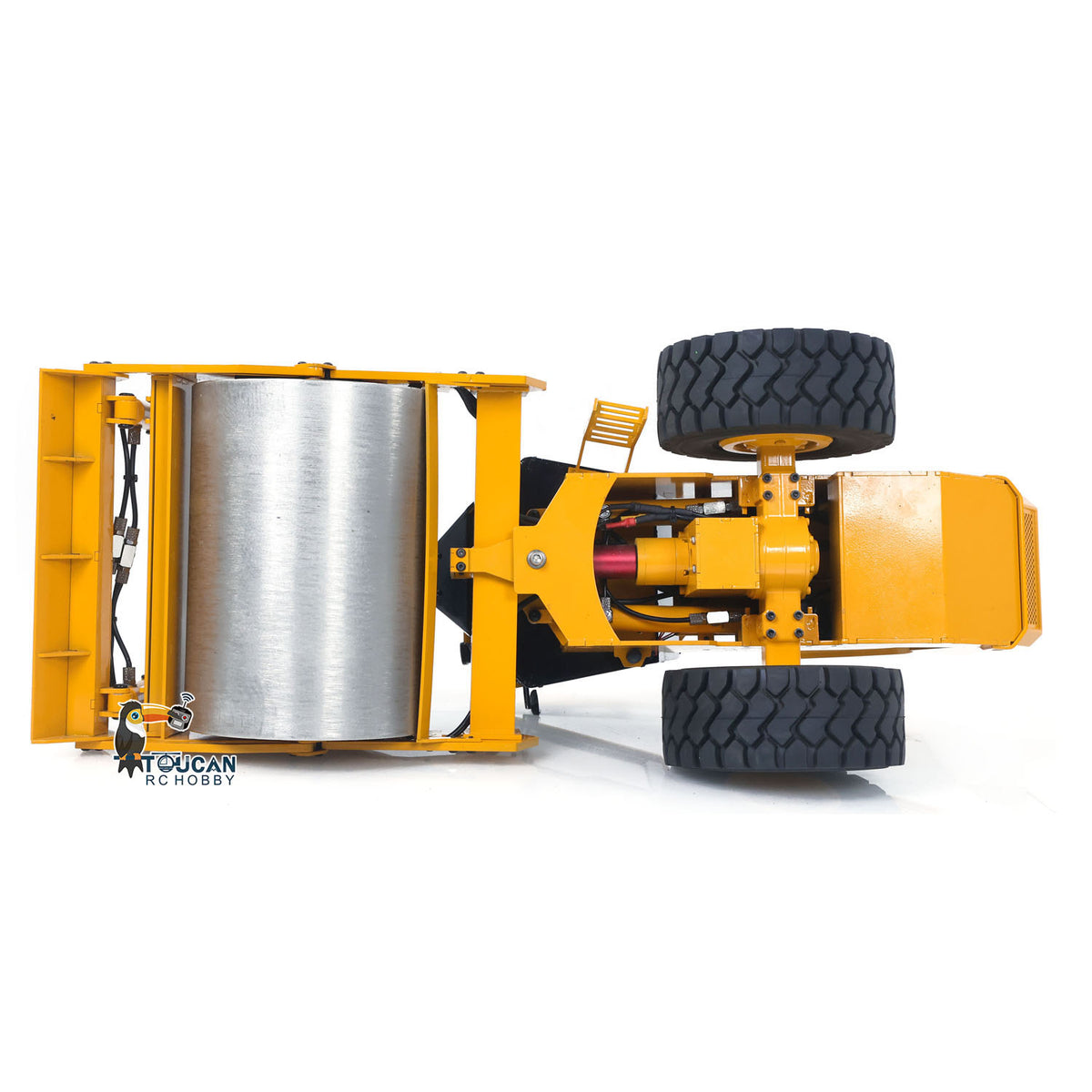 TOUCAN BSM CS11 1/12 Hydraulic Road Roller Yellow & Black Top-Down Overview, Top Body Structure & Full Drum Layout, 1/12 Scale Accurate Size Replication