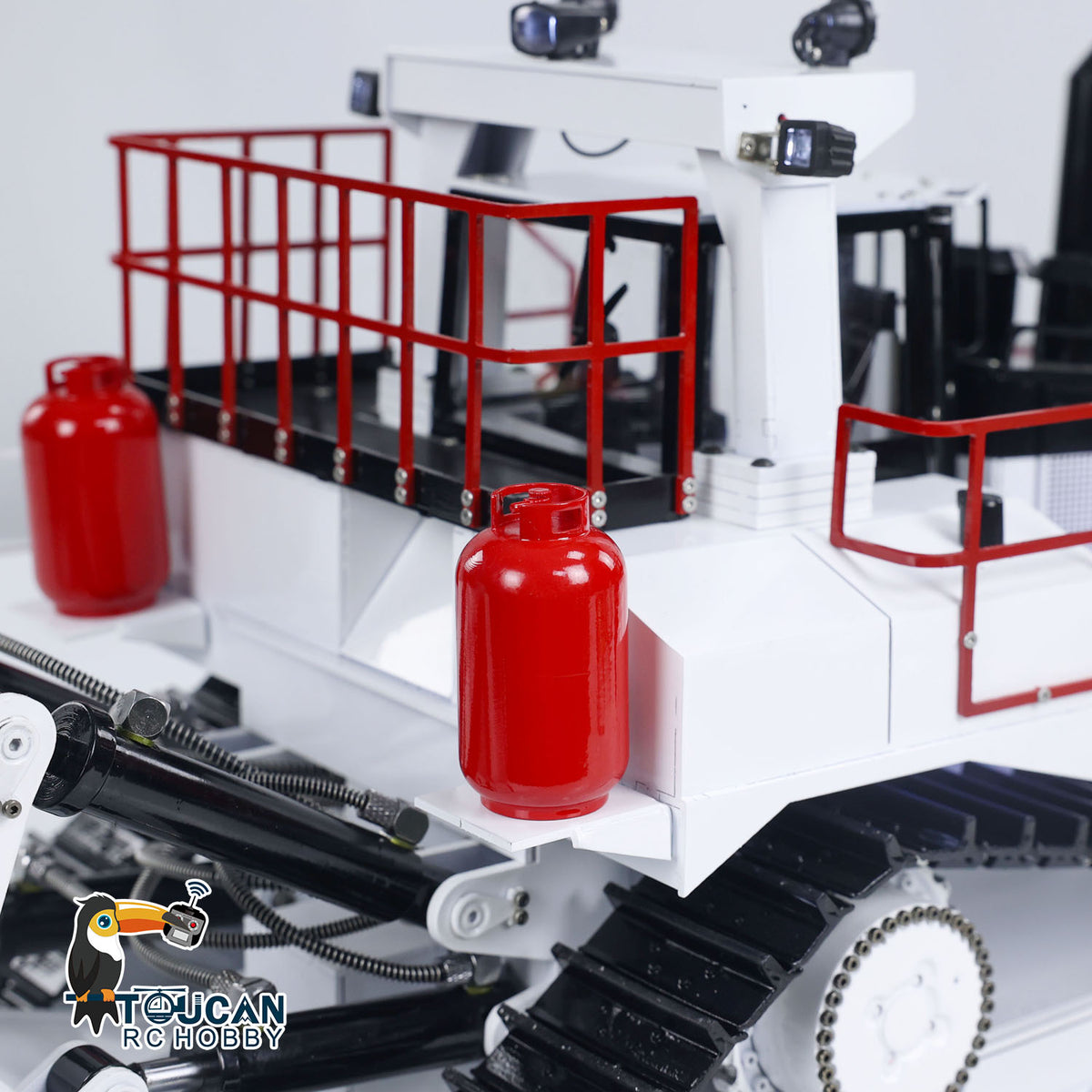 TOUCAN BSM D11T 1/14 Hydraulic Bulldozer Cabin Rear Left View, Safety Rail, Exhaust & Track Chassis Detail, Heavy Duty Build