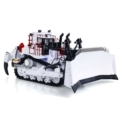TOUCAN BSM D11T 1/14 Hydraulic Bulldozer White & Red Right Front View, Flat Dozer Blade, Full Metal Construction & Realistic Detail