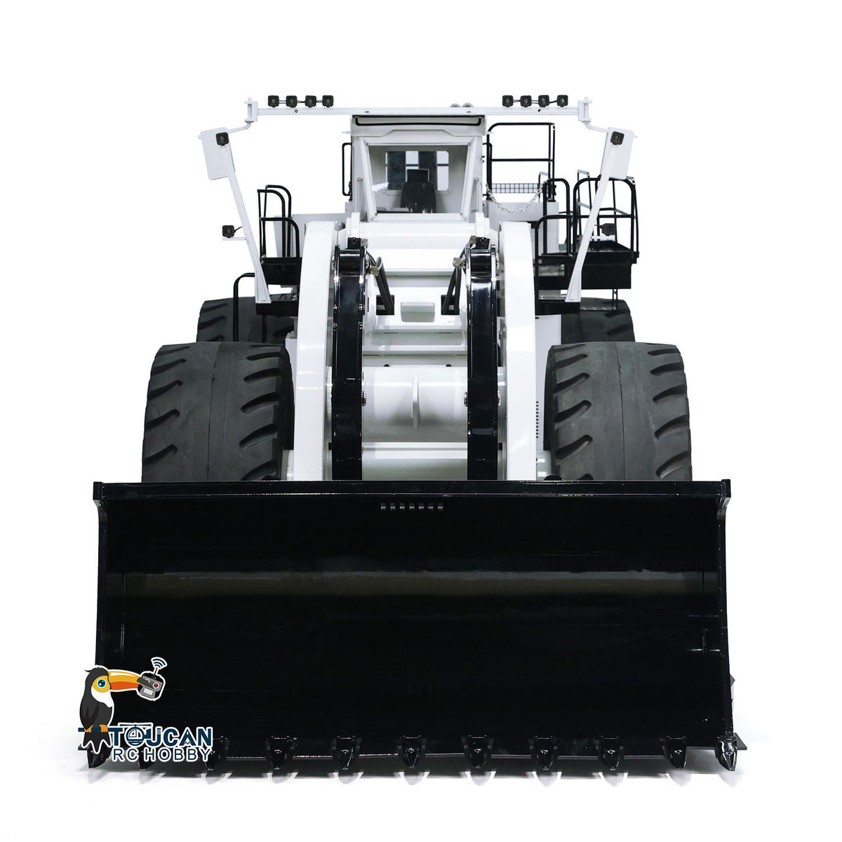 TOUCAN BSM L2350 1/14 Hydraulic Wheel Loader White Straight Front View, Wide Bucket & Front Cab Structure, Full Metal Build