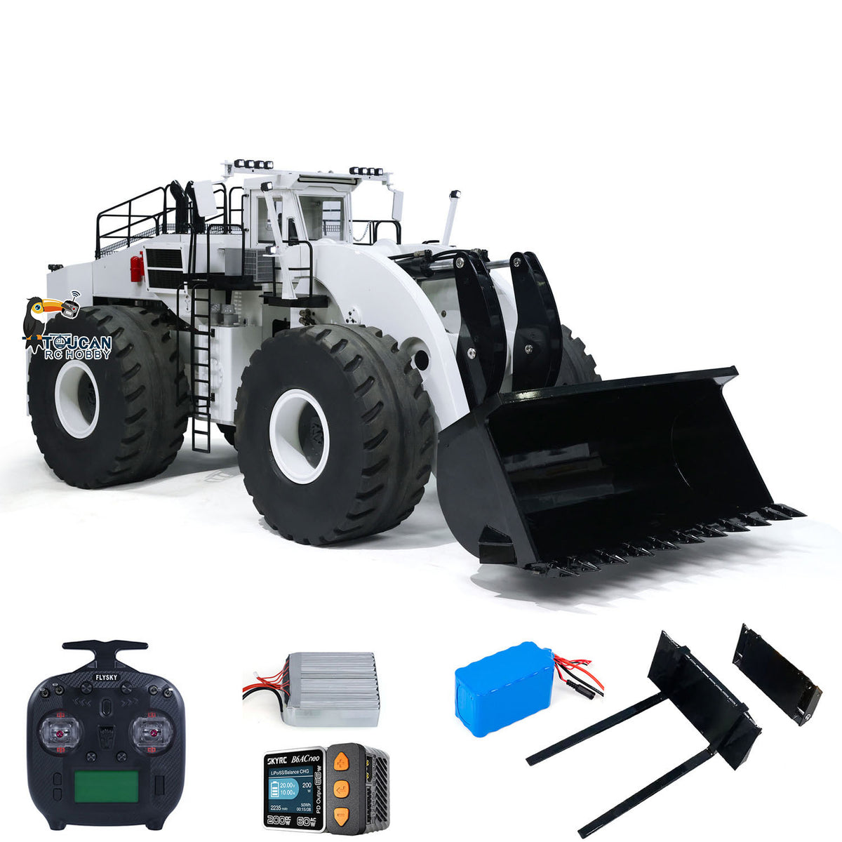 TOUCAN BSM L2350 1/14 Hydraulic Wheel Loader White Version, With Remote Controller & Accessory Set, Independent Four-Wheel Drive, Precise Maneuverability