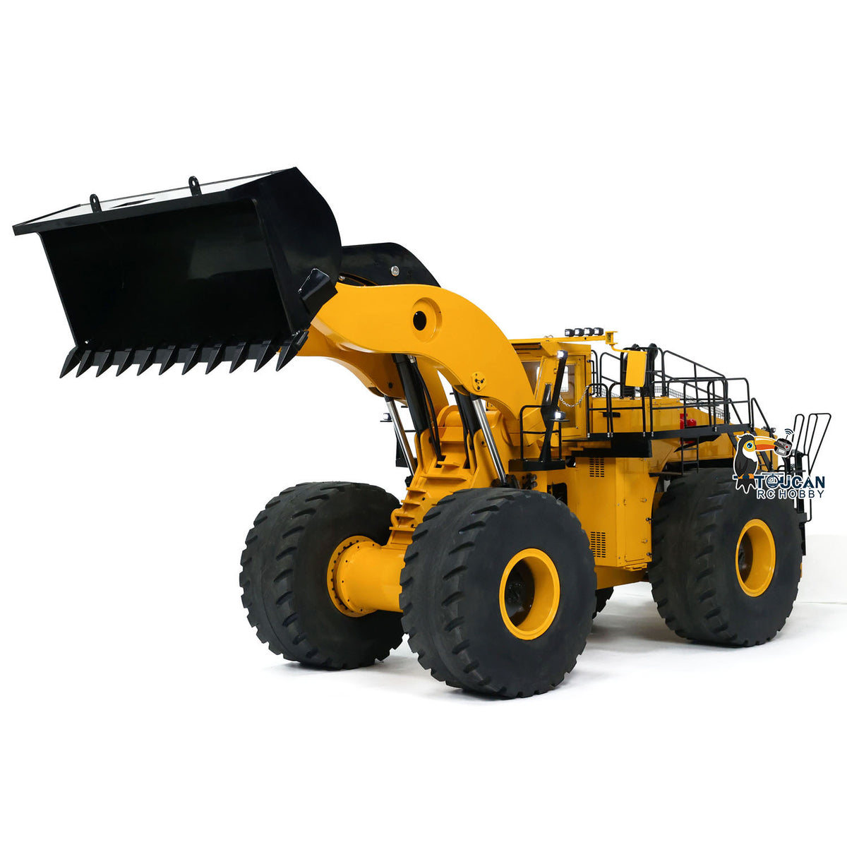 TOUCAN BSM L2350 1/14 Hydraulic Wheel Loader Yellow & Black Working Pose, Lowered Bucket, Large Scale Heavy Duty RC Construction Model
