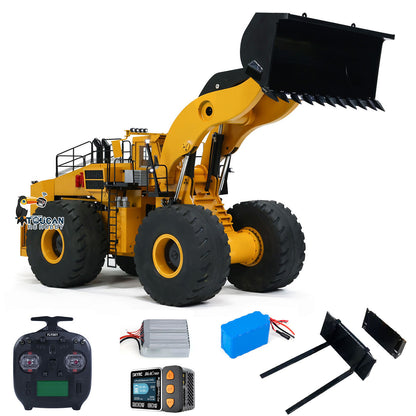 TOUCAN BSM L2350 1/14 Scale Metal Hydraulic Wheel Loader, Yellow & Black, Manual Quick Change Fork Attachment, Light Sound & Smoke System, ST8 Transmitter, Battery & Charger Not Included, Heavy Duty Construction