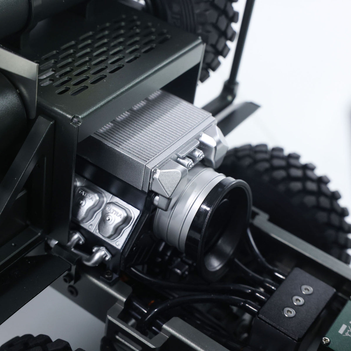 TOUCAN CUB3 1/18 8X8 RC Military Truck Equipment Compartment Close-Up, Drive Motor & Mechanical Component Detail, Precision CNC Engineering