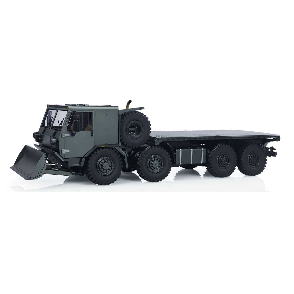 TOUCAN CUB3 1/18 8X8 RC Military Truck Left Front View, Front Dozer Blade Working Pose, Central Backbone Tube Drive Shaft, Triple-Layer Transmission