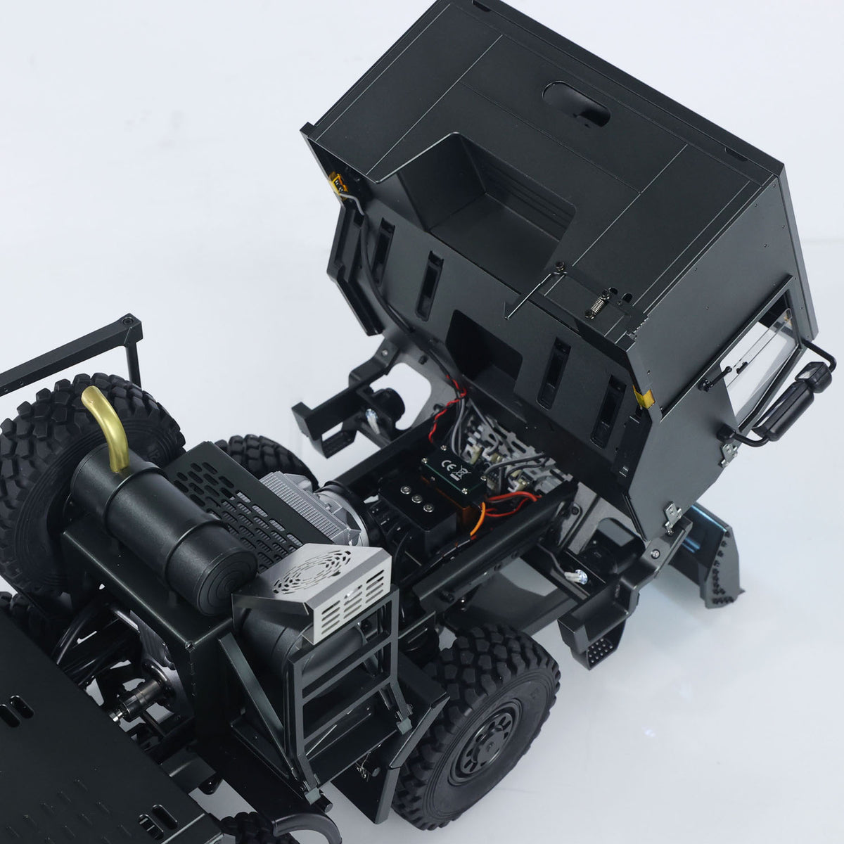 TOUCAN CUB3 1/18 8X8 RC Military Truck Rear Cabin Hood Open View, Internal Motor & Electronic Components, Cab Maintenance Tilt Design For Easy Service