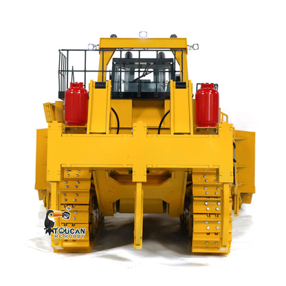 TOUCAN D11T 1/10 RC Hydraulic Bulldozer Straight Rear View, Rear Working Device, Red Fire Extinguisher Detail, Reinforced Metal Track Chassis