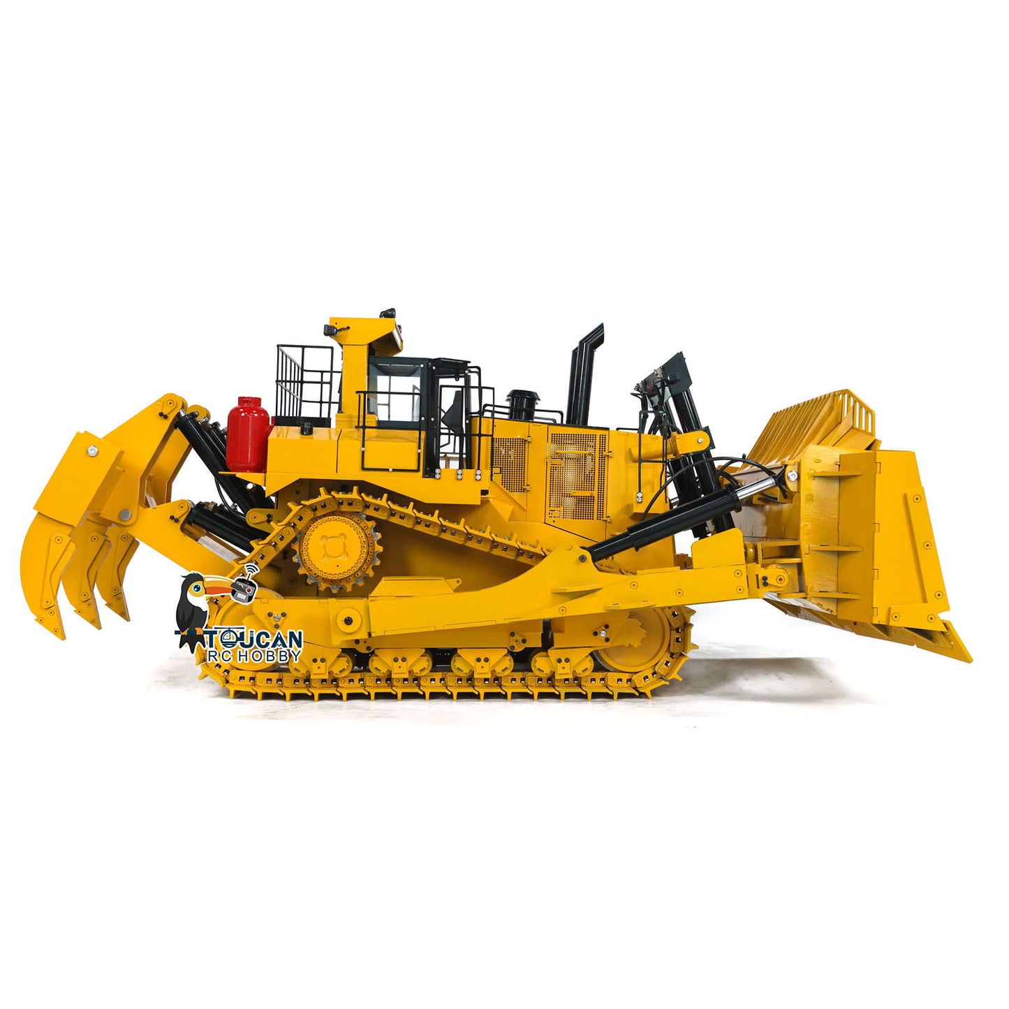 TOUCAN D11T 1/10 RC All-Metal Bulldozer Yellow Full Right Side Profile, Front Blade & Rear Ripper Complete Assembly, 110kg Net Weight Heavy Duty Model