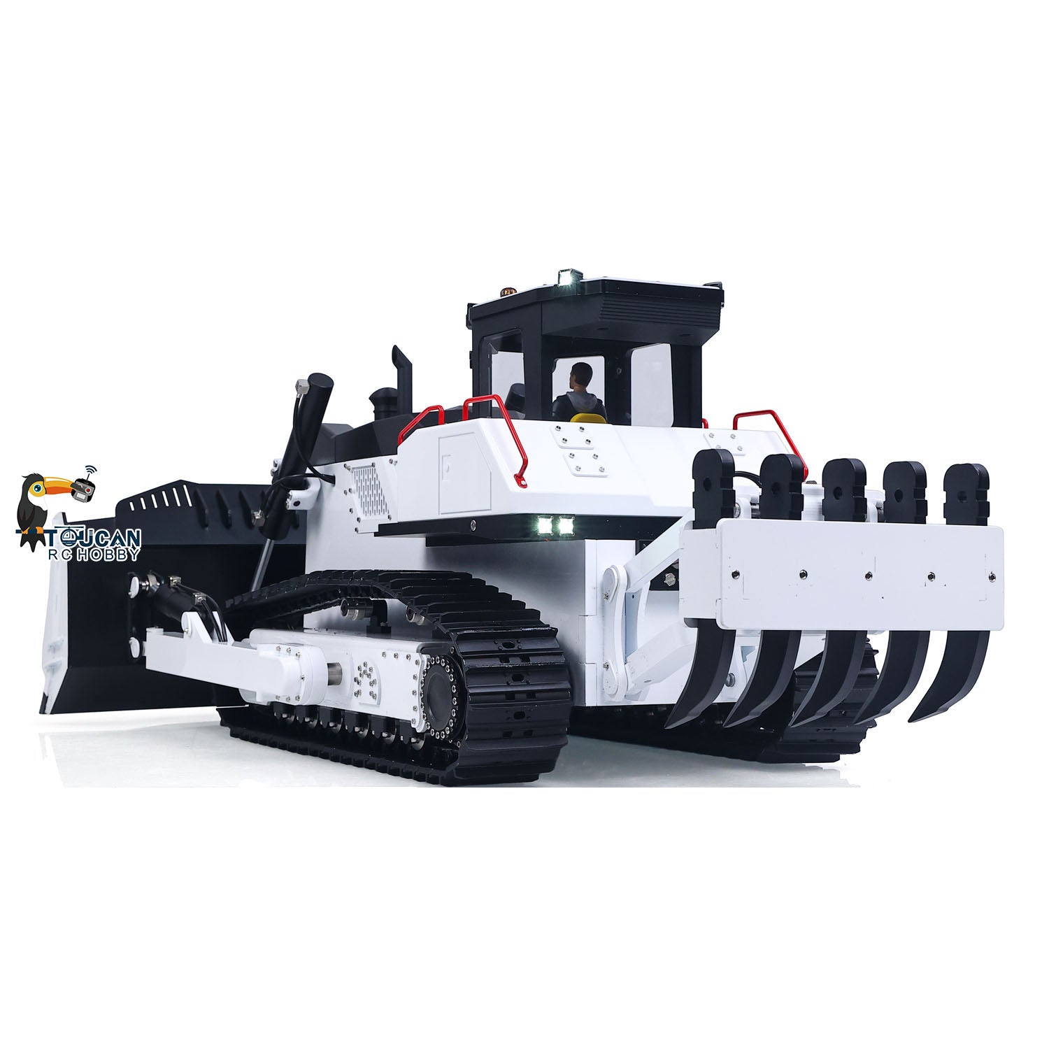 Toucan D155AX 1/12 metal hydraulic RC bulldozer White & Black rear left view
