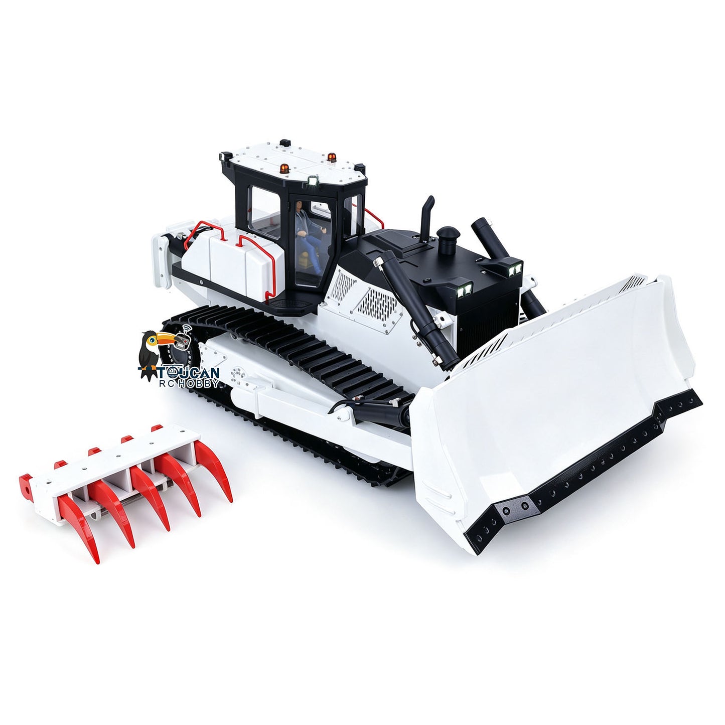 Toucan D155AX 1/12 metal hydraulic RC bulldozer White with removable Red rear hitch