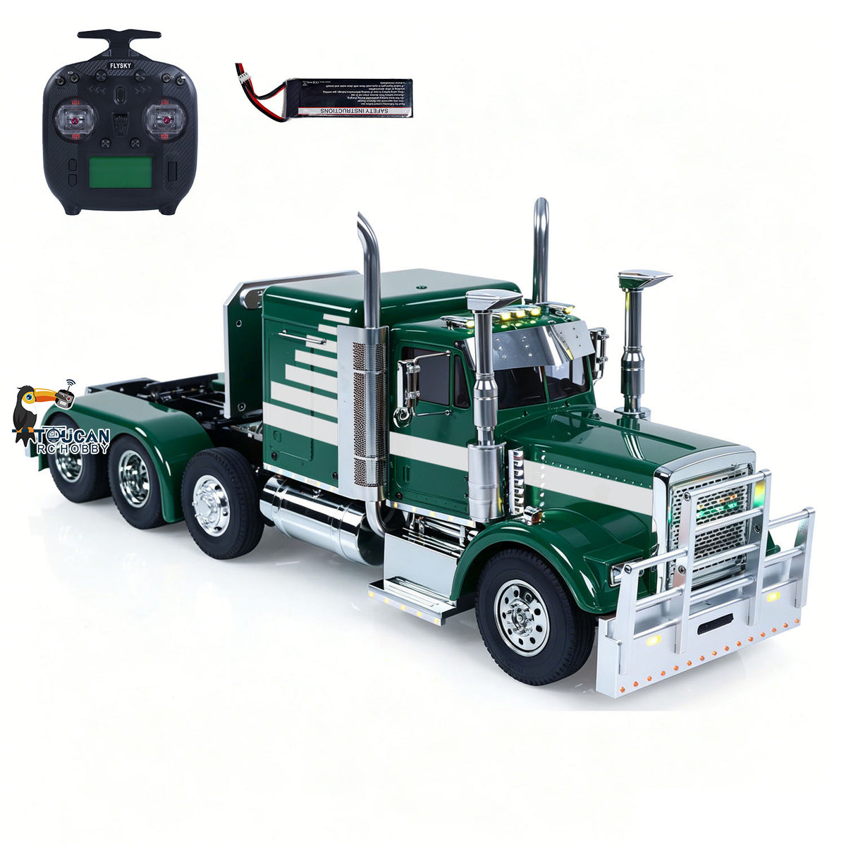 TOUCAN GrandHauler 1/14 8X4 RC Tractor Truck RAL6036 Green Version Front Oblique View, With Remote & Battery, Upgraded Chassis Suspension System