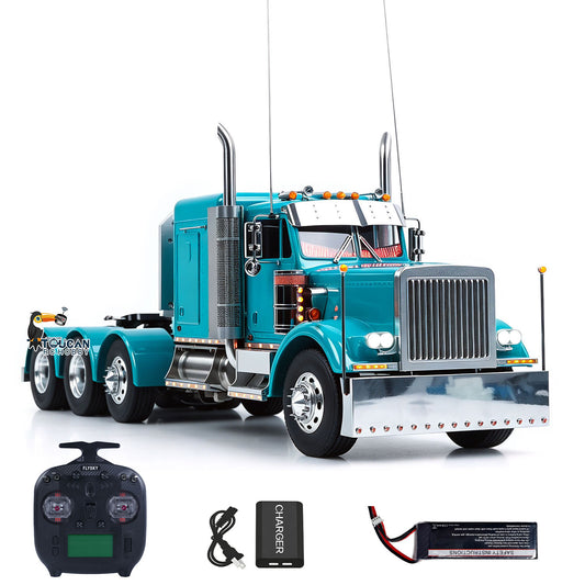 TOUCAN GrandHauler 1/14 RC 8X6 Metal Chassis Tractor Truck, RAL5018 Blue, 3-Speed Gearbox, Axle Differential Lock, Liftable Front Axle, Chassis Suspension, Light Sound & Smoke System, ST8 Transmitter, 2S 5200mAh Battery & Charger Included