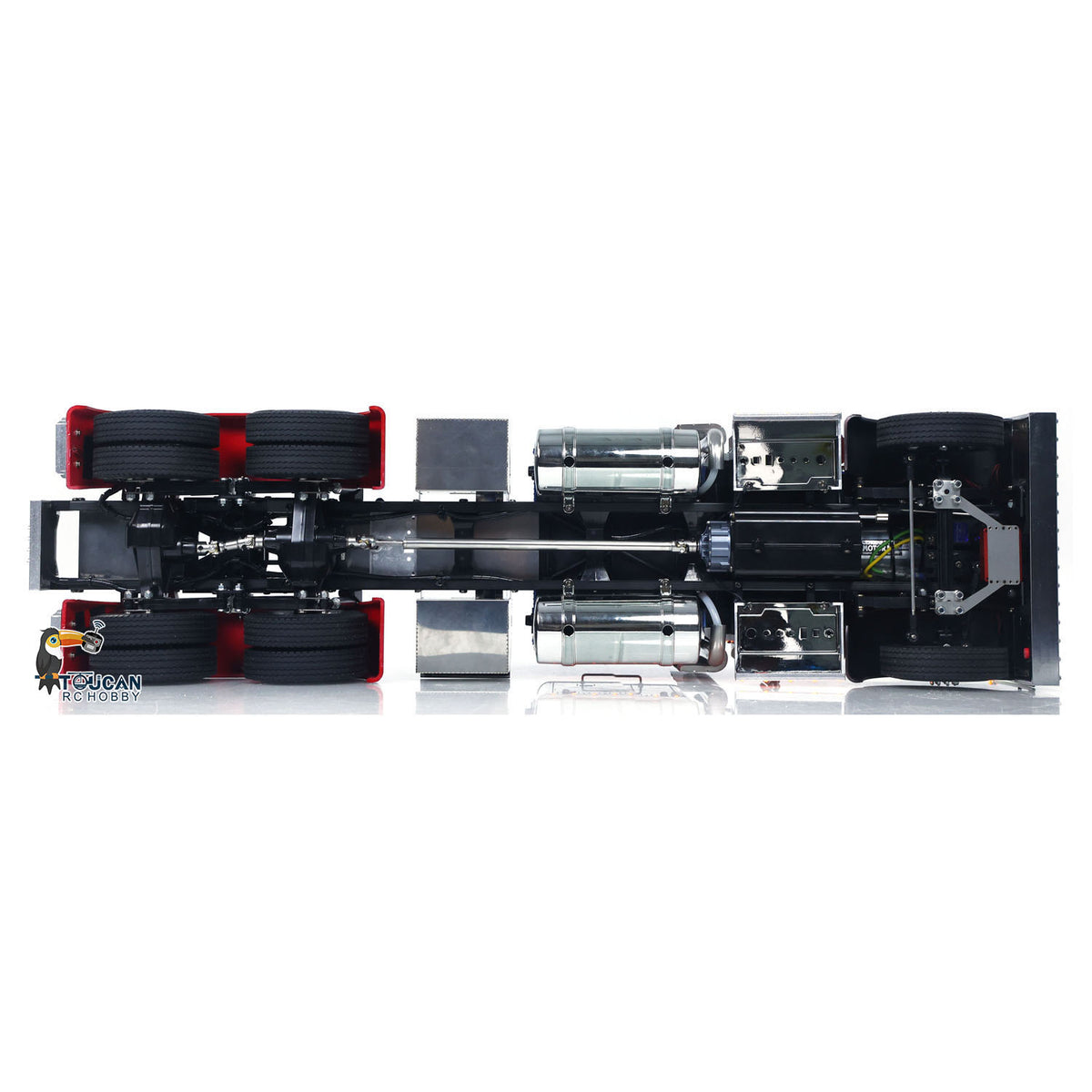 TOUCAN GrandHauler 56344 1/14 RC 6X4 Tractor Truck Top-Down Chassis View, Full 6X4 Drivetrain, 3-Speed Gearbox & Suspension Layout