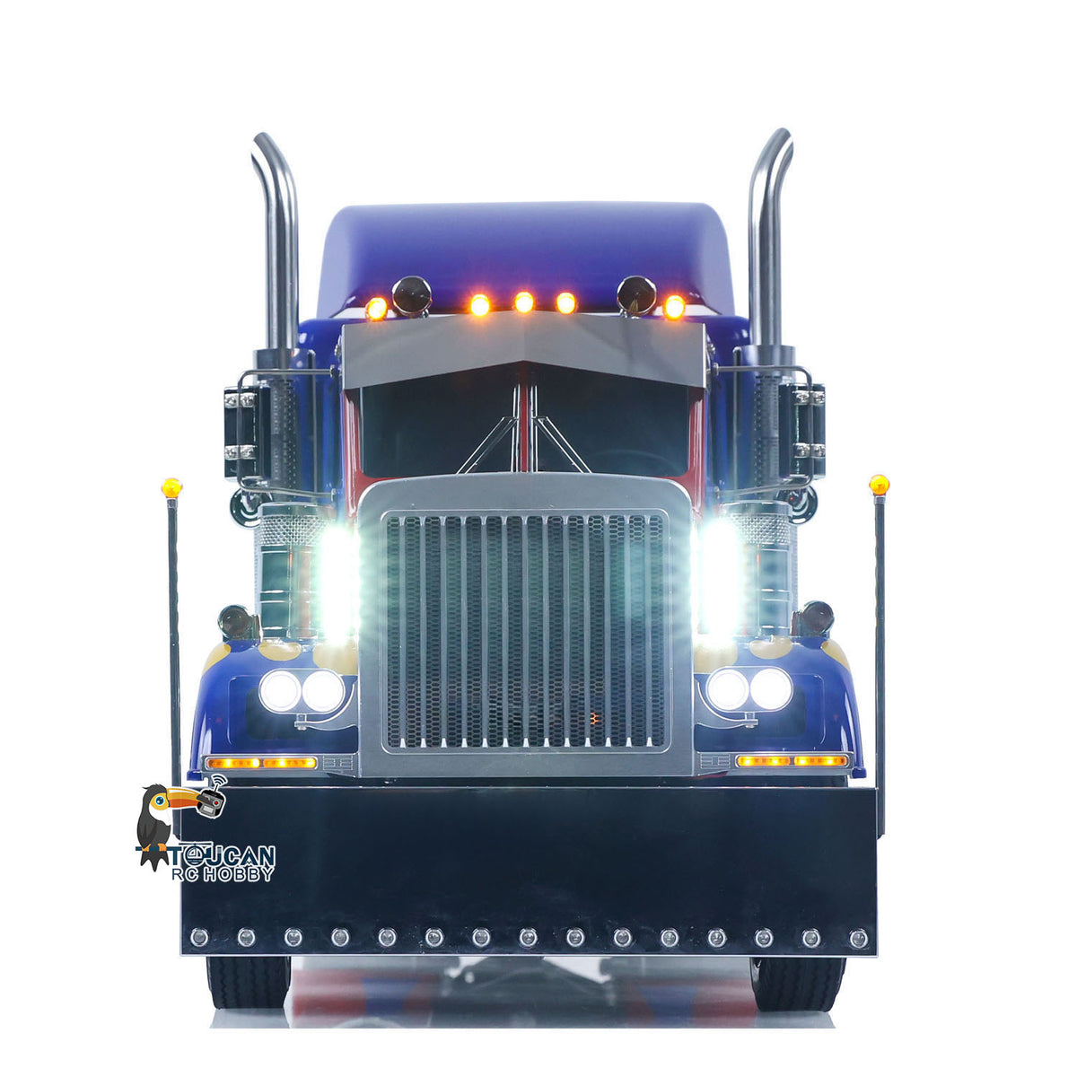 TOUCAN GrandHauler 56344 1/14 RC 6X4 Tractor Truck Straight Front View, Illuminated Headlights & Roof Lights, Full Functional Lighting System