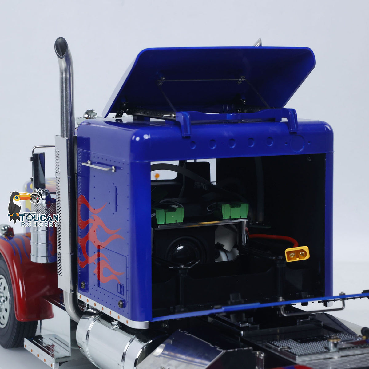 TOUCAN GrandHauler 56344 1/14 RC Tractor Truck Rear Cab Open View, Internal Electronic Components & Wiring Assembly Detail