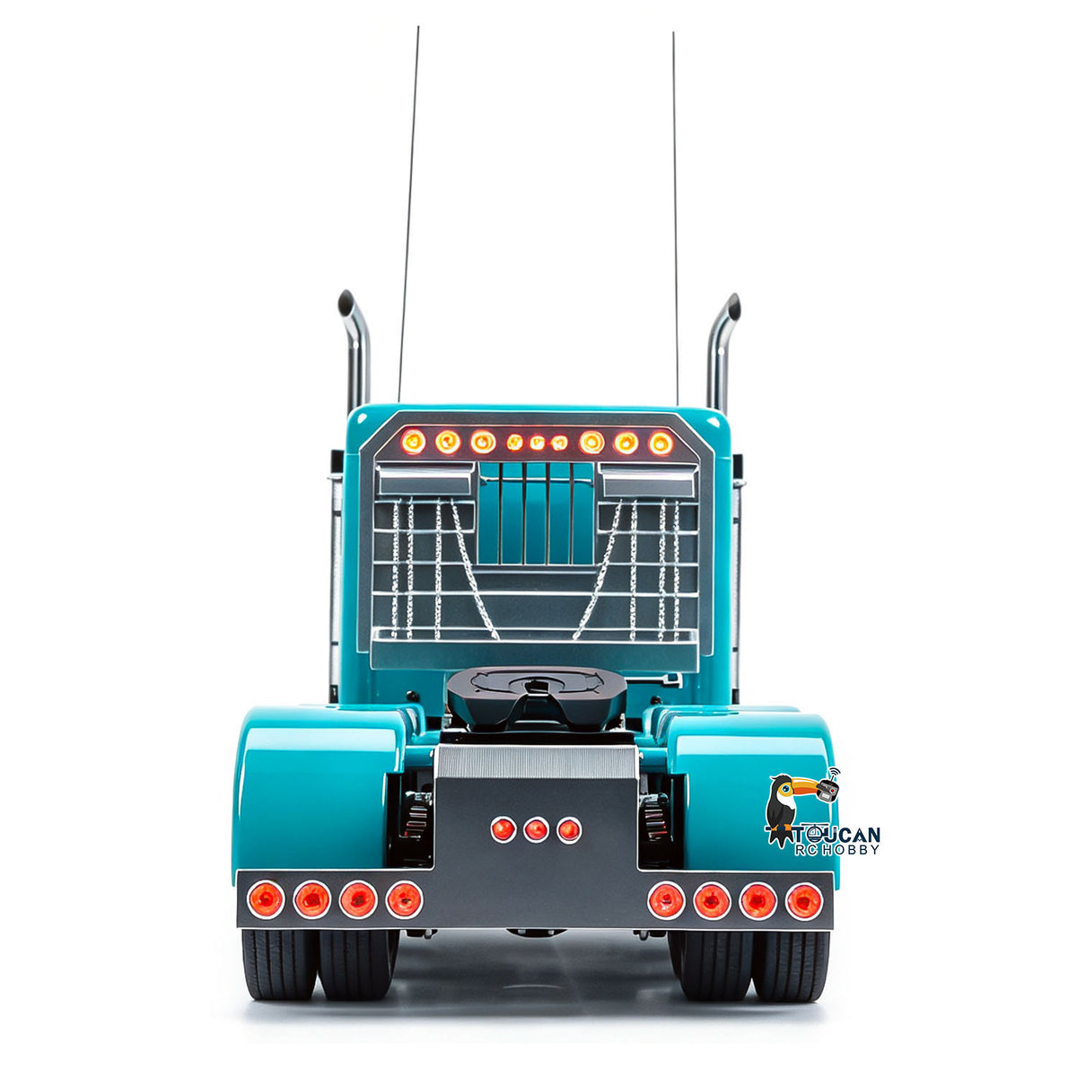 TOUCAN GrandHauler 1/14 RC 8X6 Metal Tractor Truck Blue Straight Rear View, Rear Tail Light Assembly & Fifth Wheel Coupling