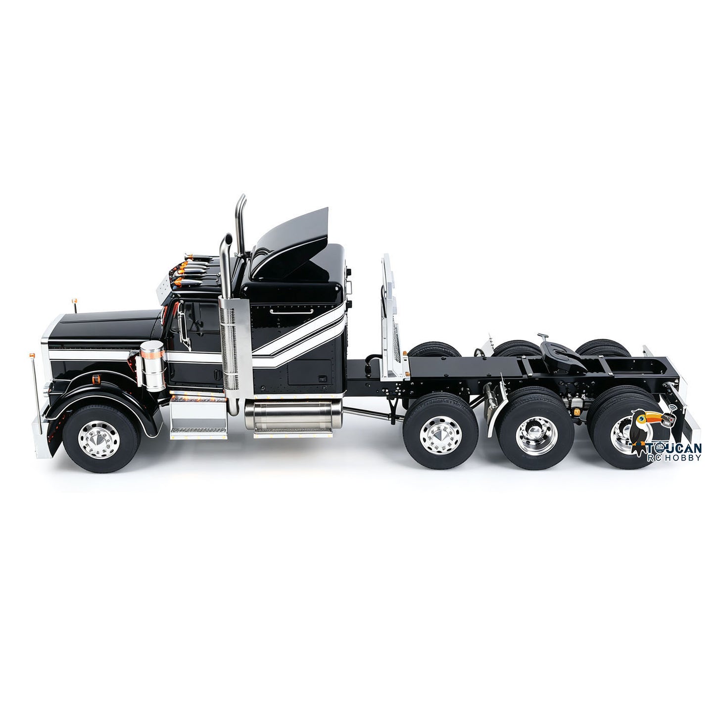 TOUCAN 1/14 RC Metal 8X6 GrandHauler Tractor Truck Top Rear Shot With Lifted Cab, Metal Fender, Brushless Motor ESC Servo RC Semi Truck