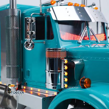 TOUCAN GrandHauler 1/14 RC Tractor Truck Front Side Close-Up, Side Marker Lights, Chrome Exhaust Chimney & Detailed Cab Trim