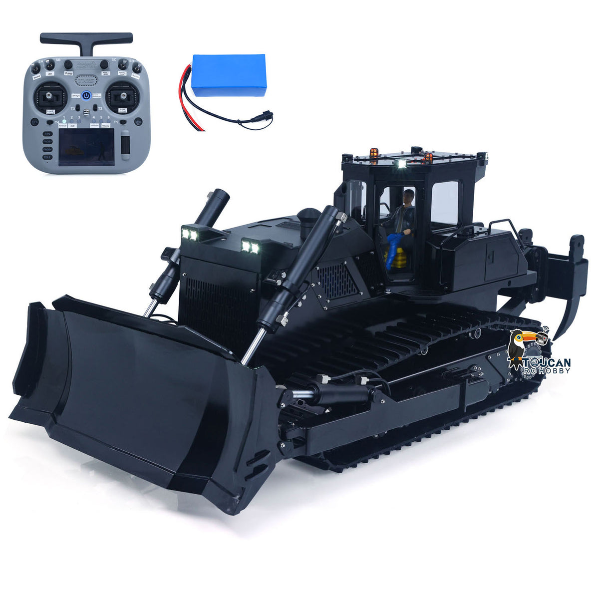TOUCAN GZJC 1/12 Hydraulic Bulldozer D155AX Full Black Version Right Front View, All-Metal Heavy Duty Construction
