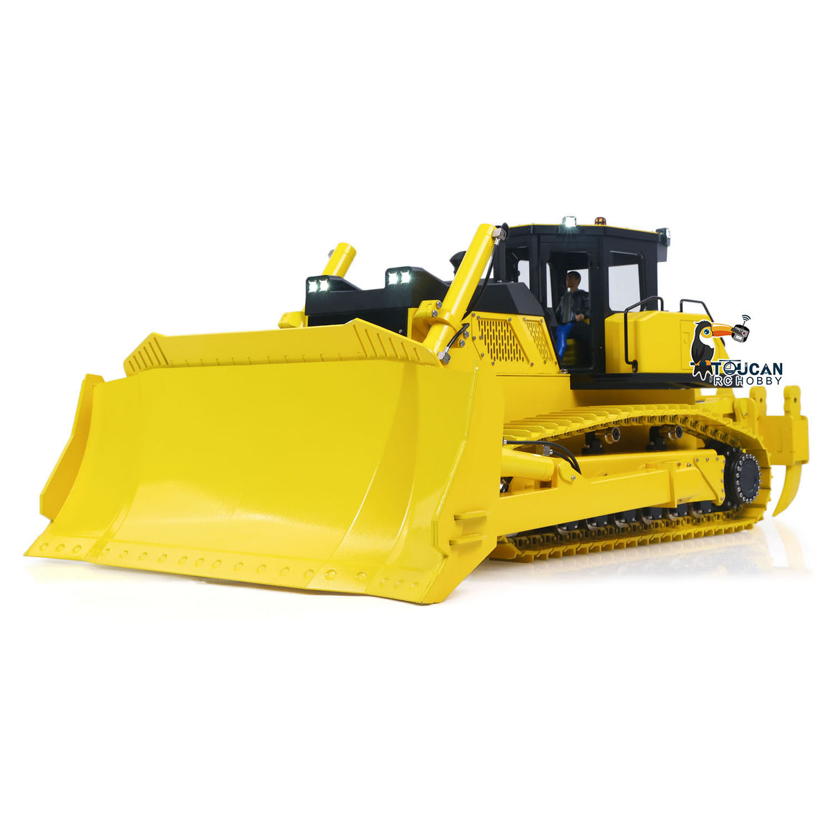 TOUCAN GZJC 1/12 Hydraulic Bulldozer D155AX Left Front Working View, Angled Dozer Blade, Realistic Engineering Vehicle Appearance