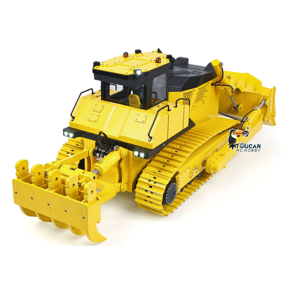 TOUCAN GZJC 1/12 Hydraulic Bulldozer D155AX Rear View, Working Rear Ripper Attachment, Heavy Duty Tracked Chassis