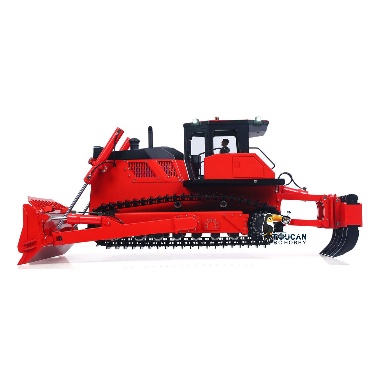 TOUCAN GZJC 1/12 Hydraulic Bulldozer D155AX Red & Black Left Rear Oblique View, Rear Ripper & Track Chassis Structure Detail