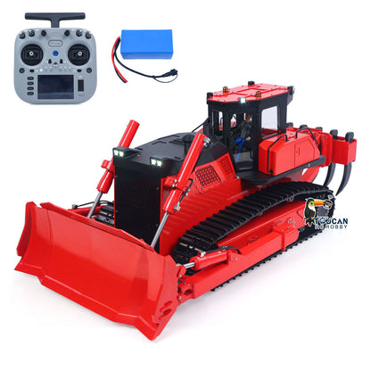 TOUCAN GZJC 1/12 Hydraulic Bulldozer D155AX Red & Black Right Front Oblique View, Front Dozer Blade & Full Metal Body Structure