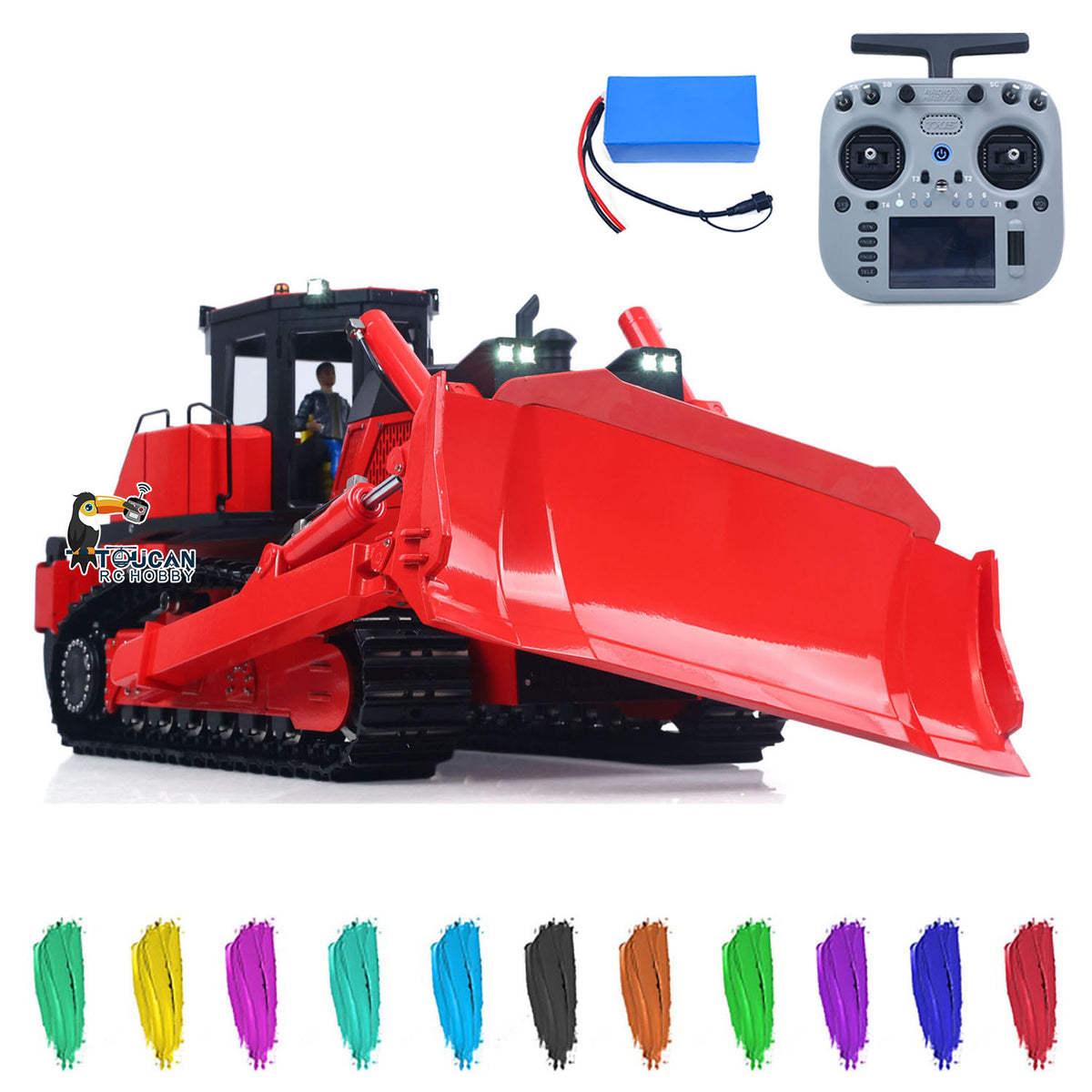 TOUCAN GZJC 1/12 Hydraulic Bulldozer D155AX Red & Black Version, With Remote Controller & Battery, Brushless Drive & Pump Motors, Stainless Steel Tracks