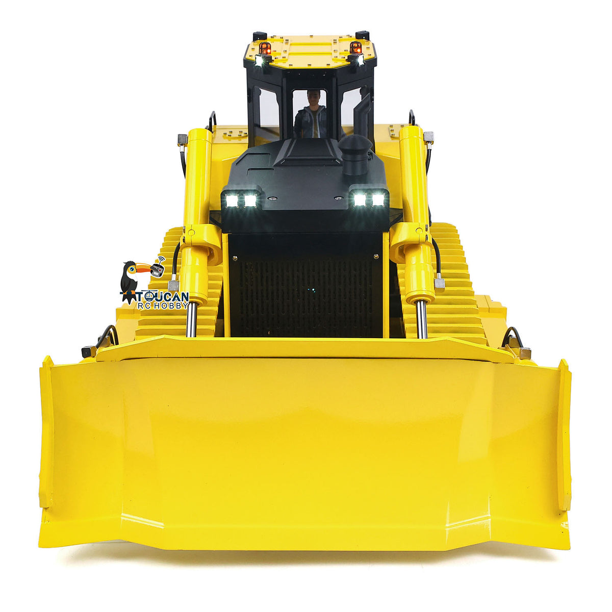 TOUCAN GZJC 1/12 Hydraulic Bulldozer D155AX Straight Front Head-On View, Wide Dozer Blade & Cabin Roof Working Lights