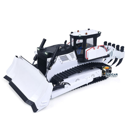 TOUCAN GZJC 1/12 Hydraulic Bulldozer D155AX White & Black Left Front View, Large Capacity Dozer Blade, Premium Metal Finish