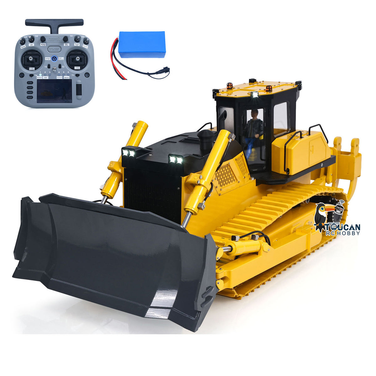 TOUCAN GZJC 1/12 Hydraulic Bulldozer D155AX Yellow & Black Right Front View, Realistic Light System & Simulated Sound Module