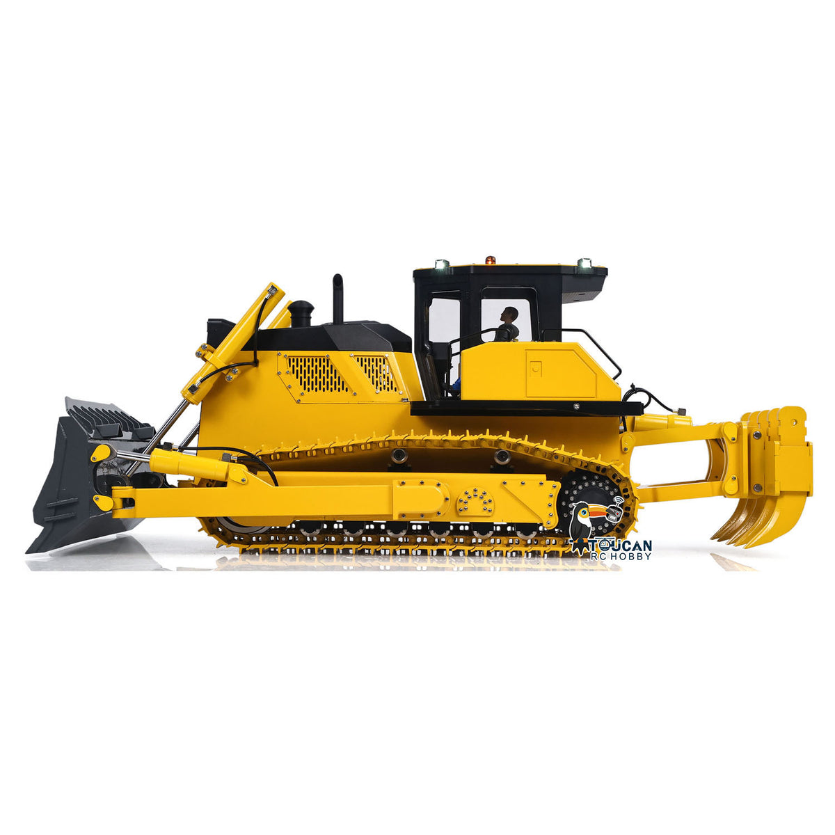 TOUCAN GZJC 1/12 Hydraulic Bulldozer D155AX Yellow & Black Right Rear View, Rear Ripper With 5 Shanks, Adjustable Working Shanks