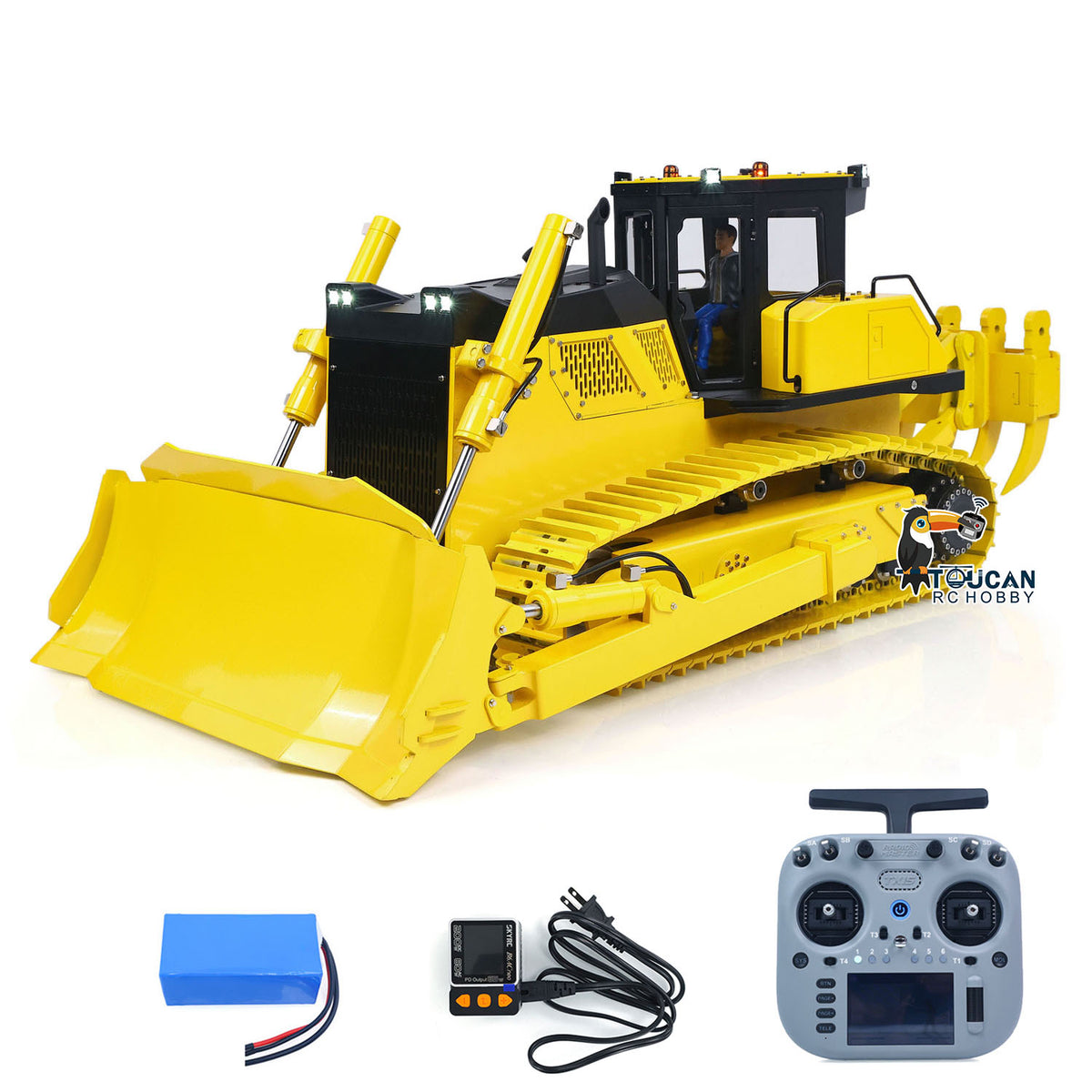 TOUCAN GZJC 1/12 Hydraulic Bulldozer D155AX Yellow & Black, With RadioMaster TX15 V5 Transmitter & Battery, Ready To Run
