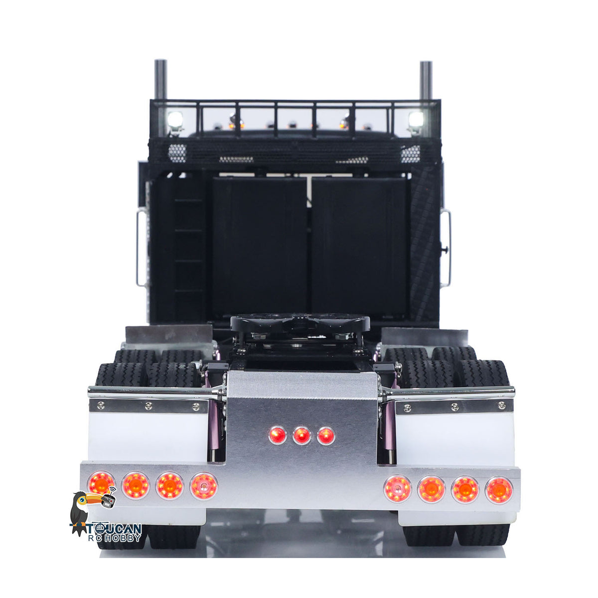 TOUCAN KingHauler 56336 1/14 RC 6X4 Tractor Truck Black Rear View, Illuminated Tail Lights, Rear Light Strip & Warning Light Function