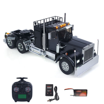 TOUCAN KingHauler 56336 1/14 RC 6X4 Tractor Truck Black Front Oblique View, With Remote Controller, Battery & Charger, Metal Front Bumper & Front Grille Trim