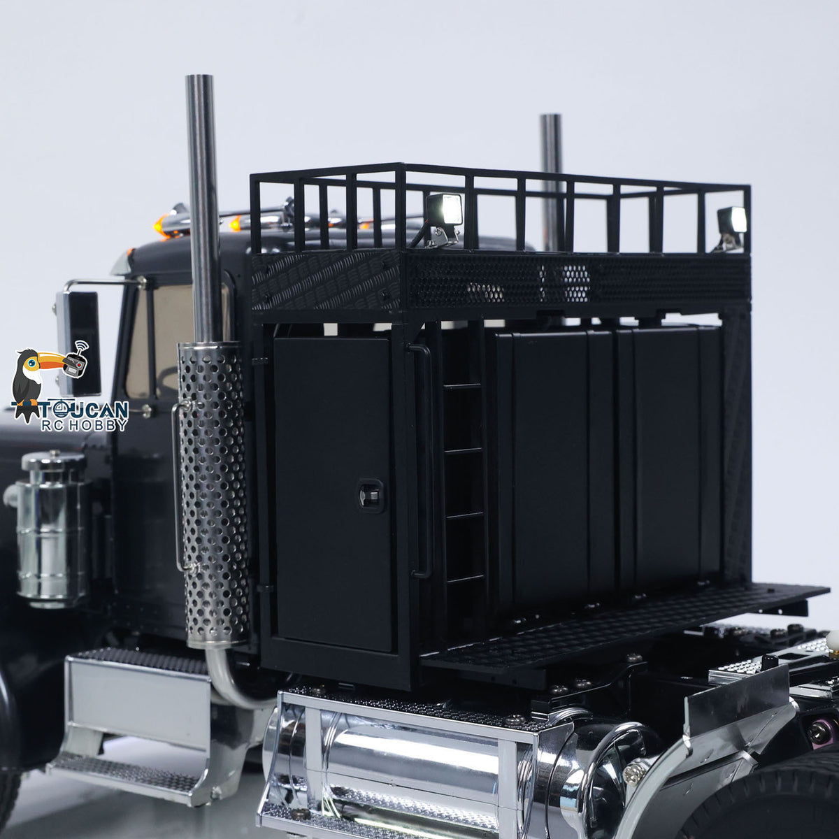 TOUCAN KingHauler 56336 1/14 RC 6X4 Tractor Truck Cab Rear Close-Up, Metal Equipment Rack & Rear Cab Structural Detail