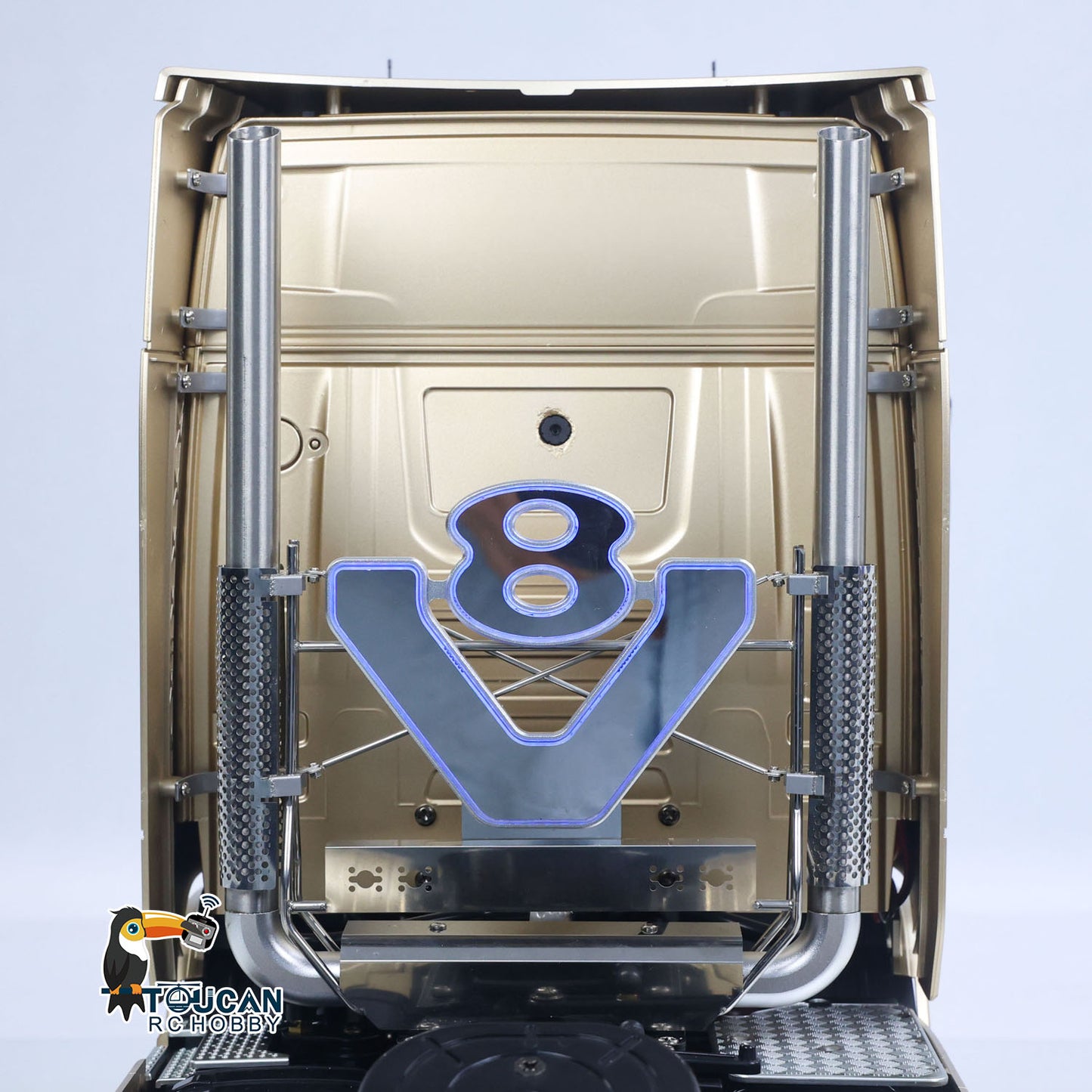 TOUCAN Modified TAMIYA Chassis 56379 1/14 4x2 RC Tractor Truck Cold‑Blue V8 Exhaust LED Light Close‑Up