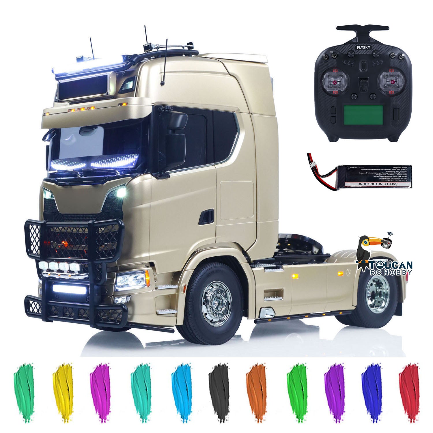 TOUCAN Modified TAMIYA Chassis 56379 1/14 4x2 RC Tractor Truck Golden Pre‑assembled Body With Optional Custom Color