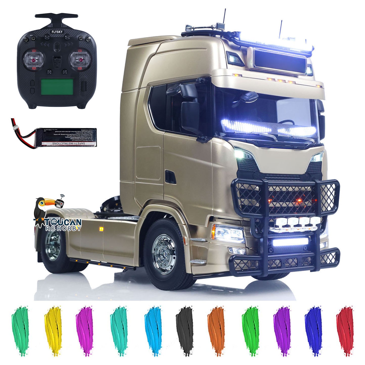 TOUCAN Modified TAMIYA Chassis 56379 1/14 4x2 RC Tractor Truck, ST8 Remote, Battery and Custom‑Available Color