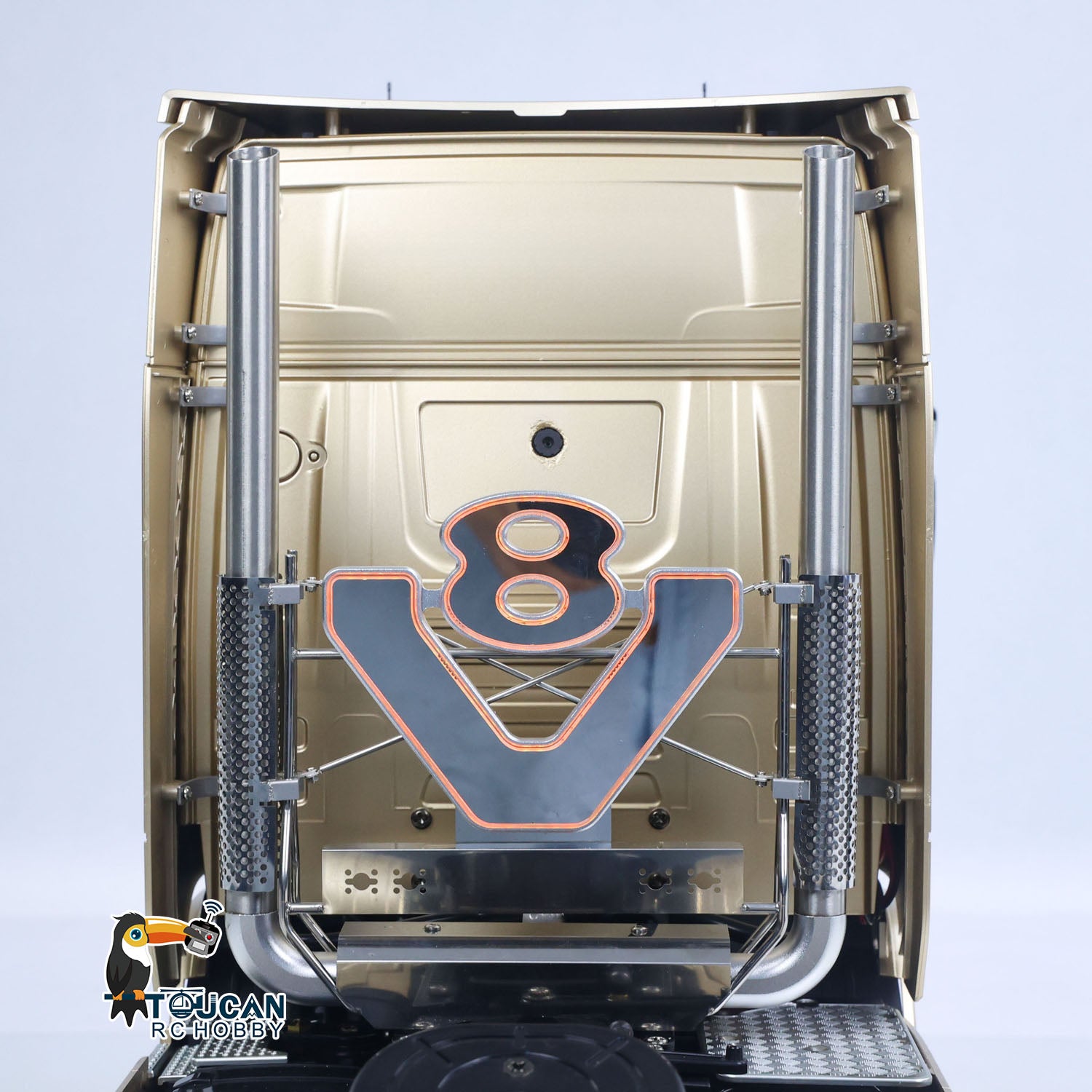 TOUCAN Modified TAMIYA Chassis 56379 1/14 4x2 RC Tractor Truck Neutral‑Color V8 Exhaust Pipe Light Close‑Up
