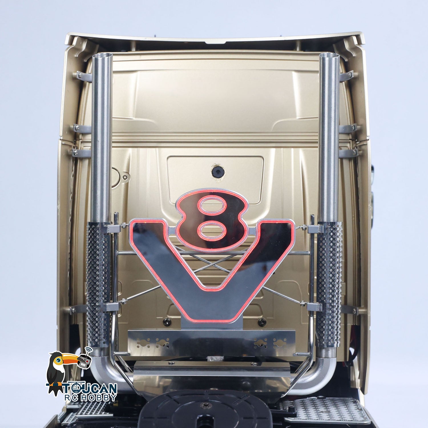 TOUCAN Modified TAMIYA Chassis 56379 1/14 4x2 RC Tractor Truck Warm‑Tone V8 Exhaust Pipe LED Light Close‑Up