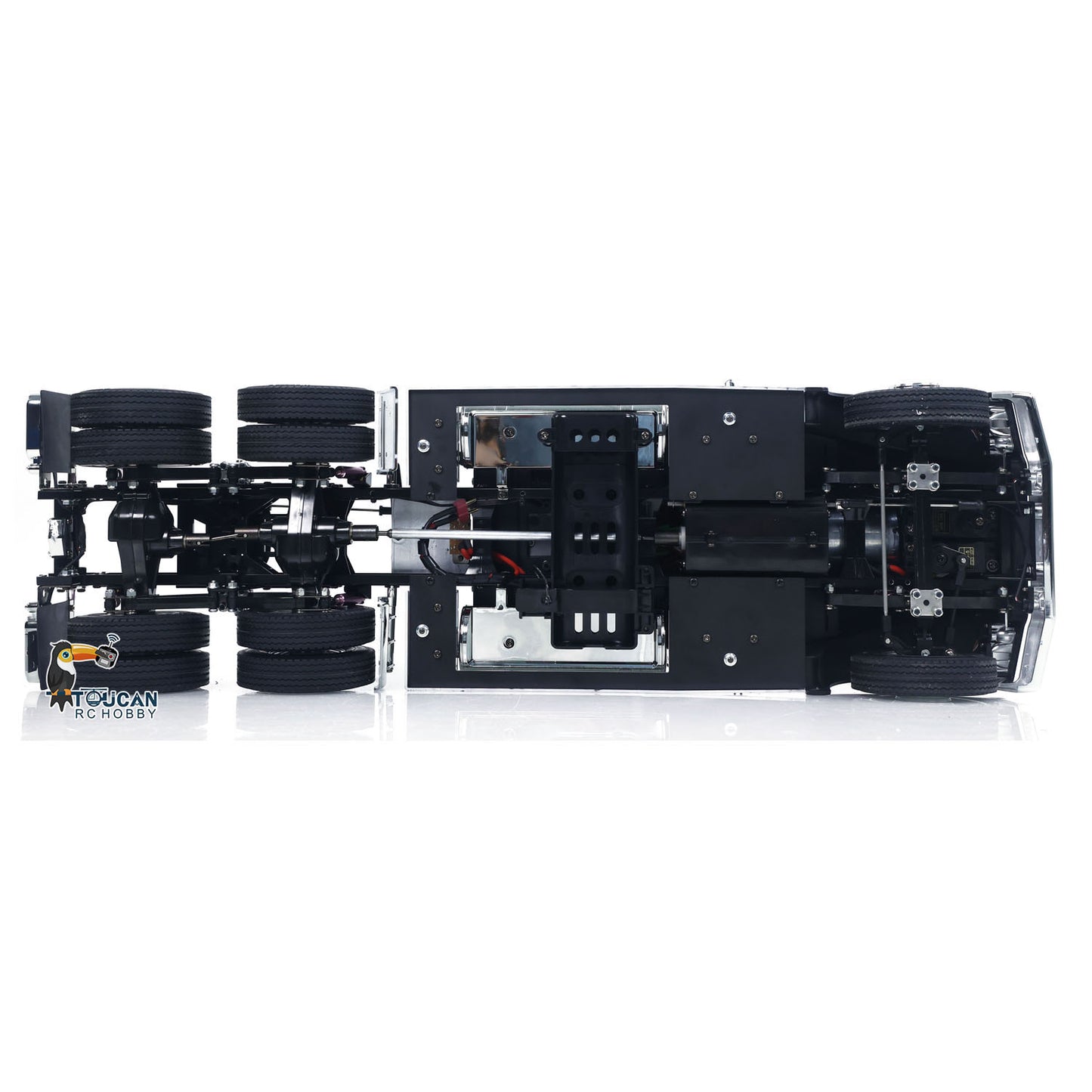 TOUCAN 1/14 RC 56314 6X4 Black Knight RC Tractor Truck Overhead Chassis Shot, Show Frame Structure, Electronic Compartment And Wheel Group Overall Layout