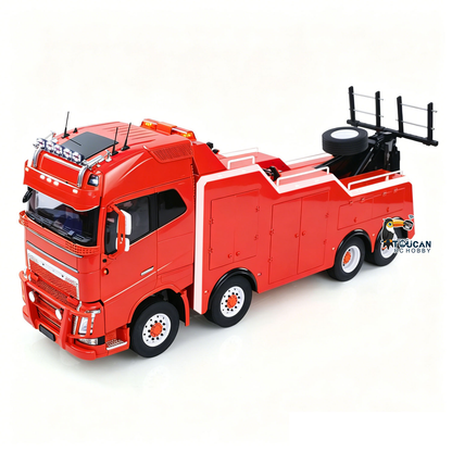 TOUCAN 1/14 RC 8X4 Road Rescue Wrecker Truck Red Right Front Oblique View, Front Bumper Guard & Windshield Protection Net Trim