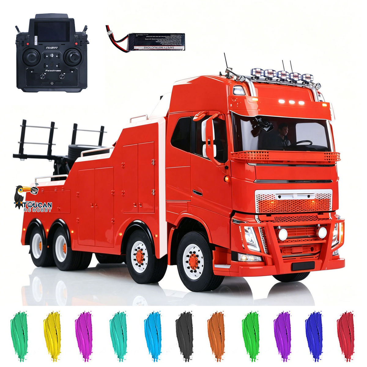 TOUCAN 1/14 RC 8X4 Road Rescue Wrecker Truck Red Version, With Remote Controller & Full Accessories, Multiple Custom Color Options, Modified 56360 Cab Shell