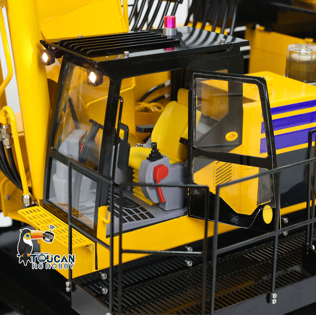 TOUCAN TYMX PC1250 1/8 RC Metal Hydraulic Tracked Excavator Cockpit Interior Close-Up, Highly Detailed Simulated Operator Cabin