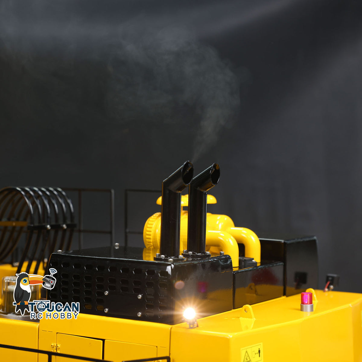 TOUCAN TYMX PC1250 1/8 RC Metal Hydraulic Tracked Excavator Rear Close-Up, Working Light & Simulated Exhaust Smoke Effect, Realistic Operation Detail