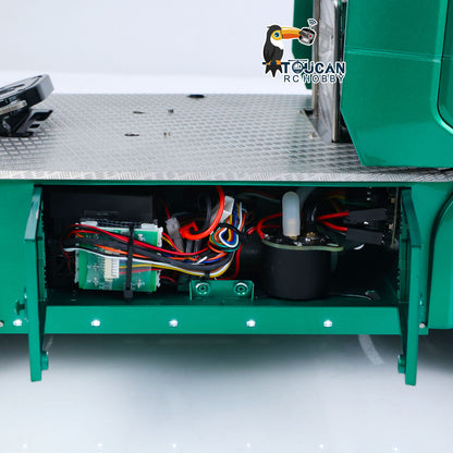 TOUCAN Z008 1/14 RC 4X4 Tractor Truck Chassis Equipment Compartment Close-Up, Internal Wiring, Drive Motor & Air Suspension Components